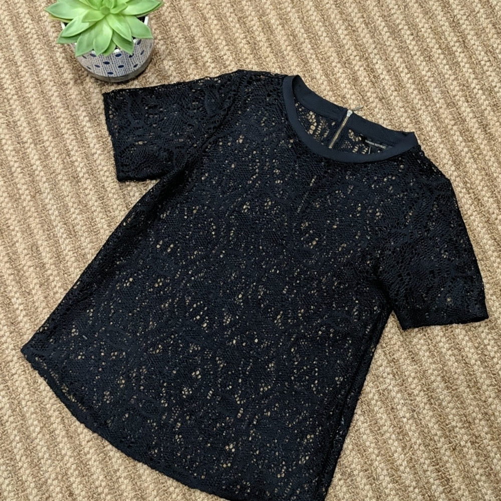 Banana Republic Lace Crochet Navy Blouse Top